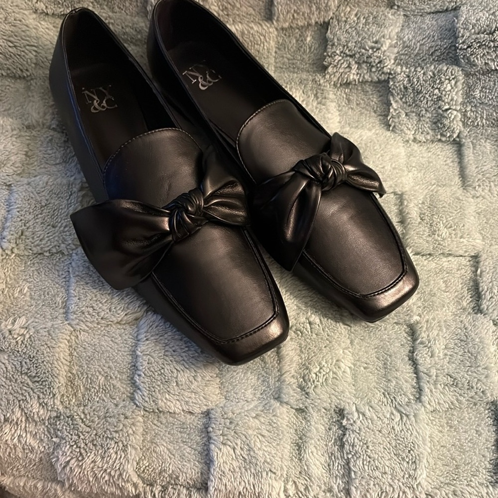 Elegant Black Loafers with Bow Size 9